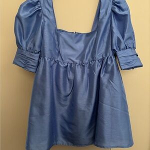 Anthropologie Blue Puff Sleeve Top